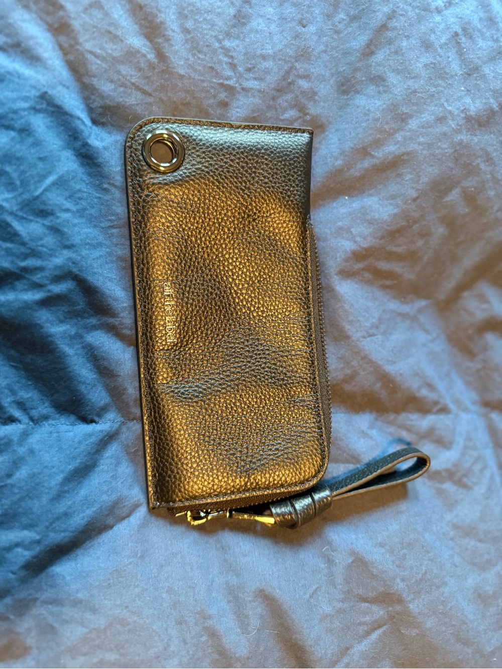 Black Pebbled Leather Wristlet Clutch with Wrist Strap